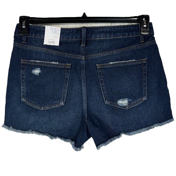 Time and Tru SZ 12 High-Rise Jean Shorts Relaxed Fit Distressed Frayed Hems Blue - Picture 4 of 8